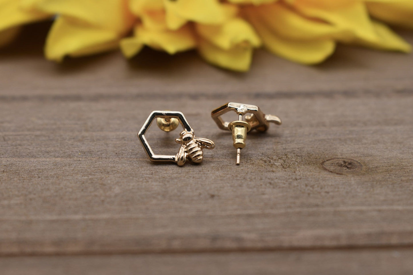 Hexagon Honey Bee Earrings