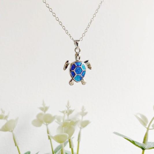 Blue Opal Turtle Necklace