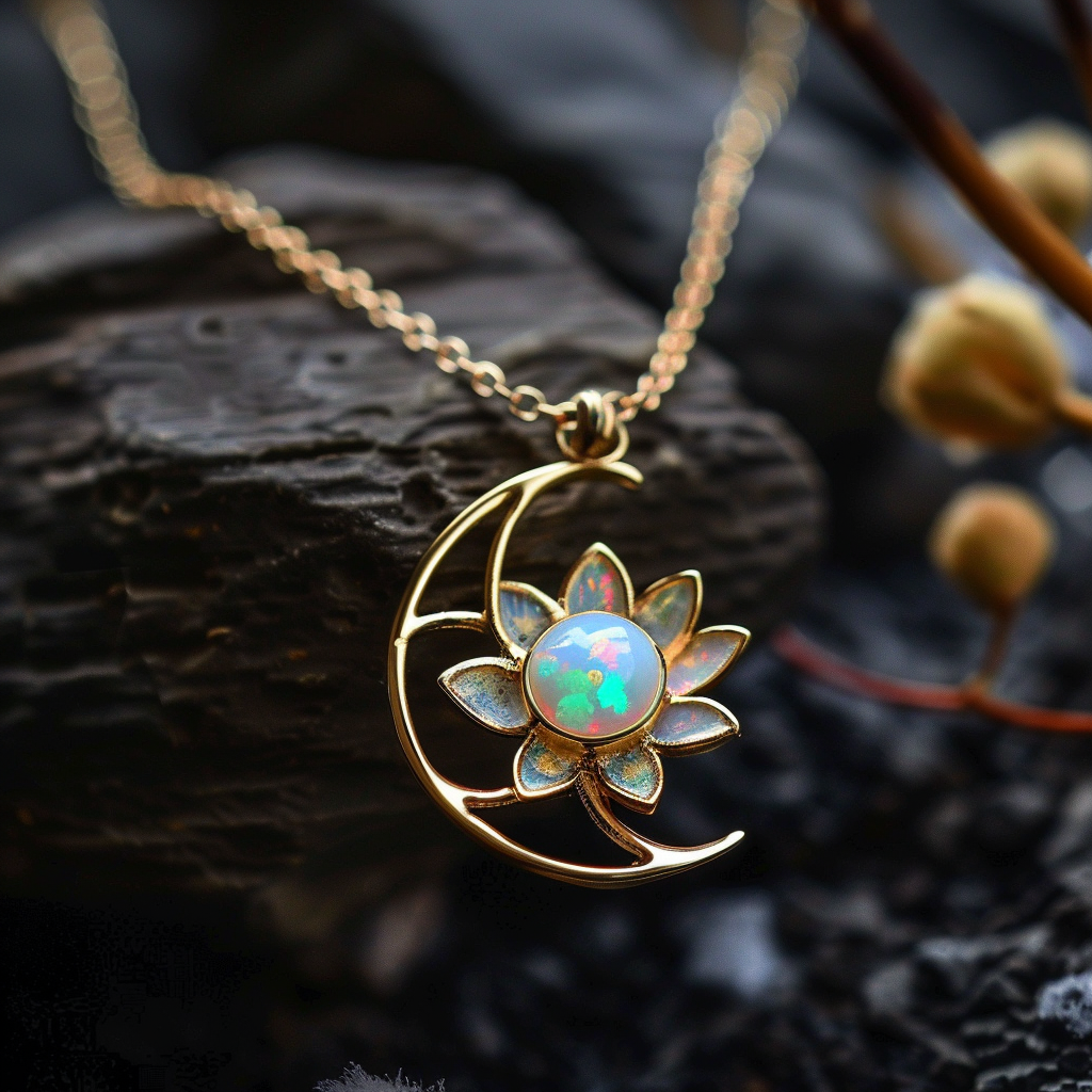 Opal Lotus Moon Necklace
