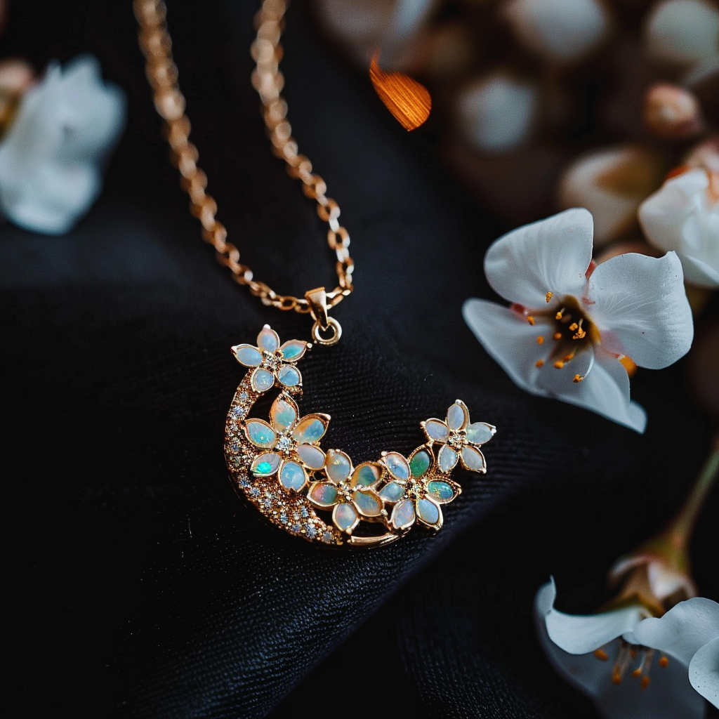 Opal Flower Moon Necklace