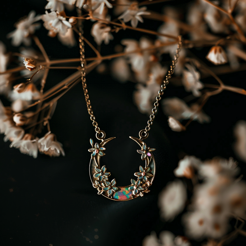 Crescent Moon Flower Necklace