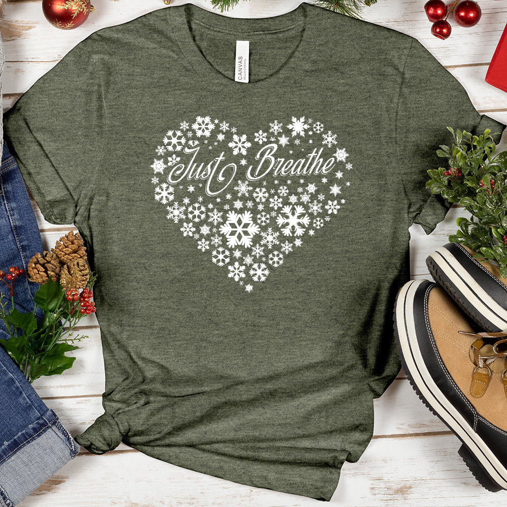 Just Breathe Snowflake Heart Tee