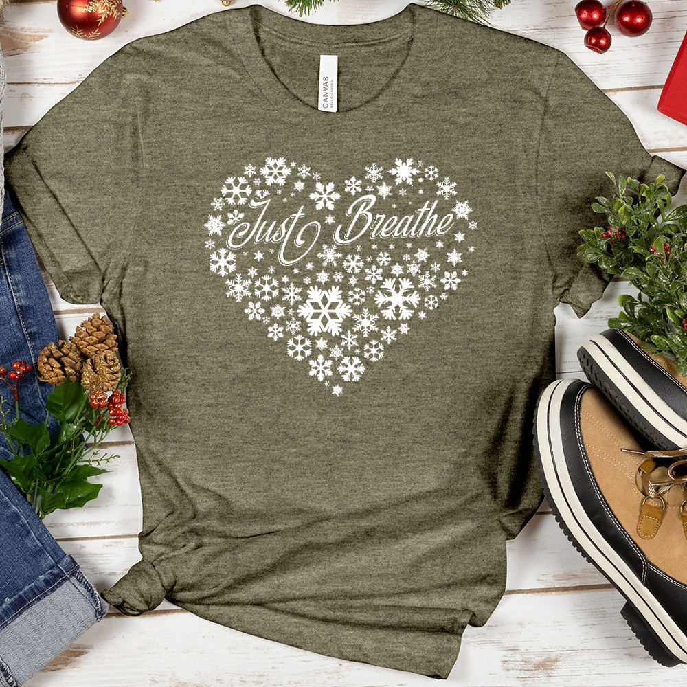 Just Breathe Snowflake Heart Tee